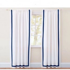 Pottery Barn Teen White Navy border blackout Curtain 52x108